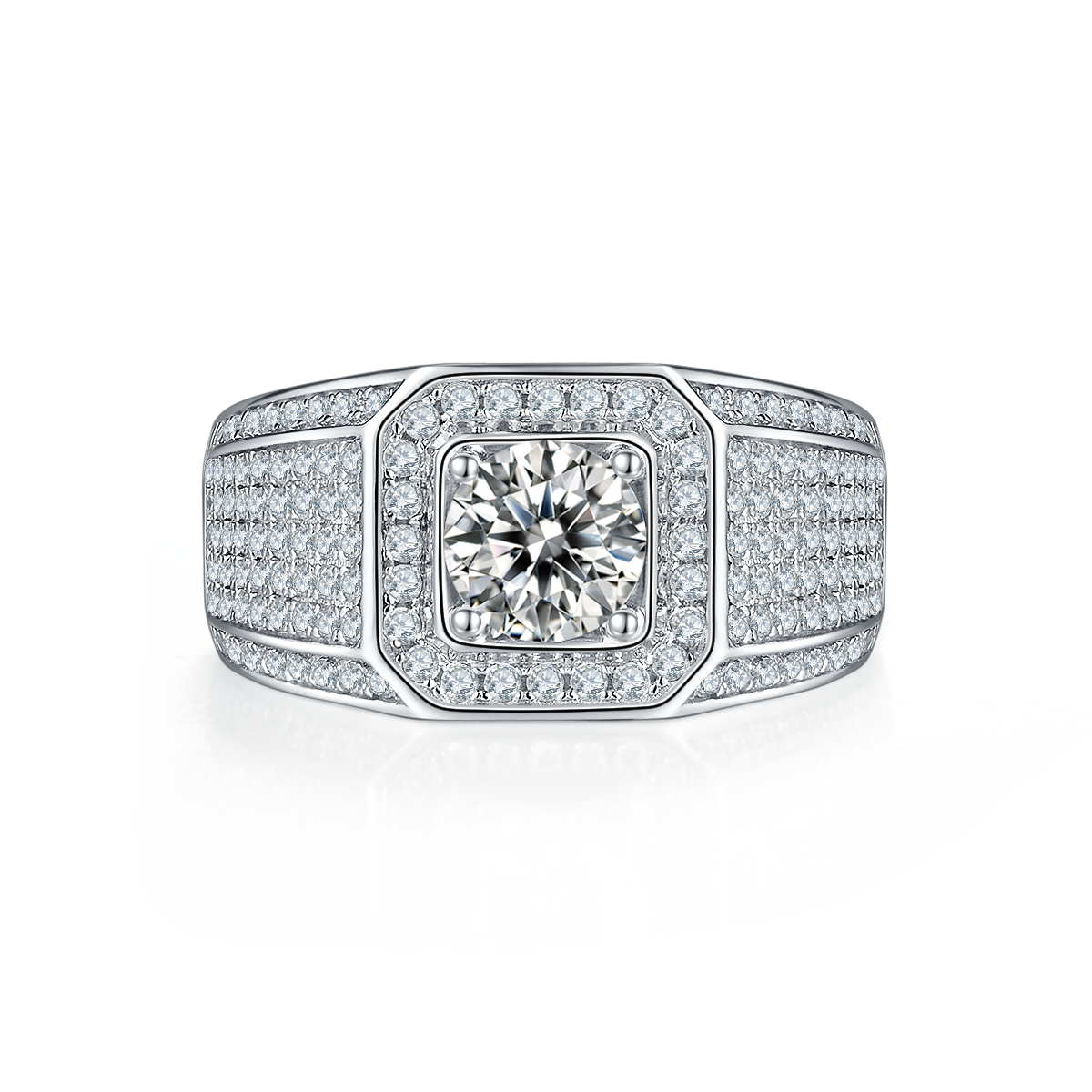 Wenjun S925 Silver Plated Platinum Moissanite Diamond Men's Ring 1 Carat D-Class